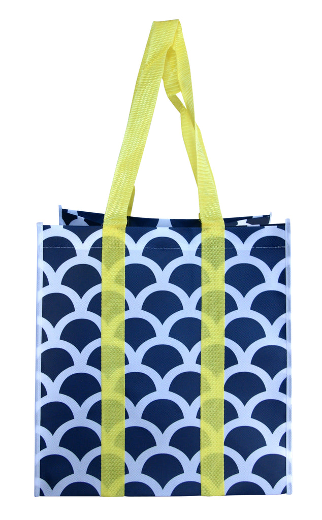 Buti Earth Shopping Bags | Navy Scallops (Yellow Handles)
