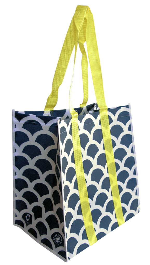Buti Earth Shopping Bags | Navy Scallops (Yellow Handles)