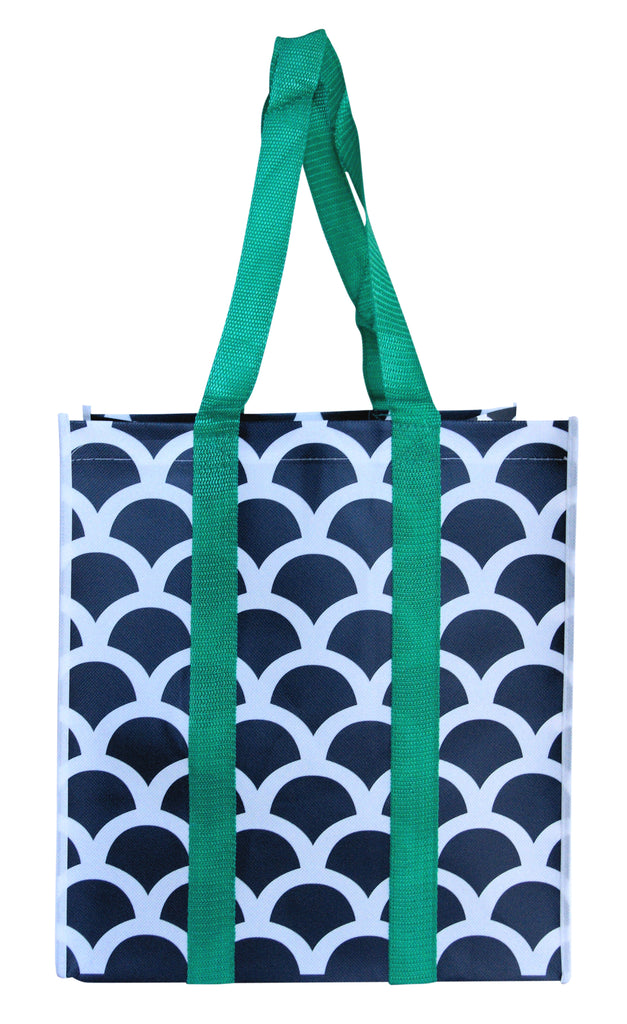 Buti Earth Shopping Bags | Navy Scallops (Green Handles)
